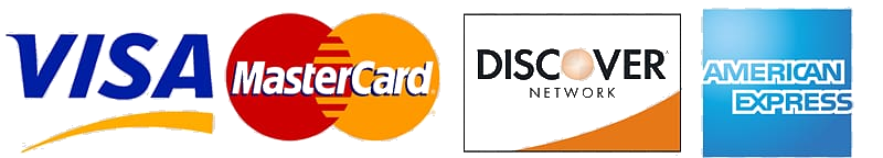 We accept Visa, Mastercard, American Express, and Discover